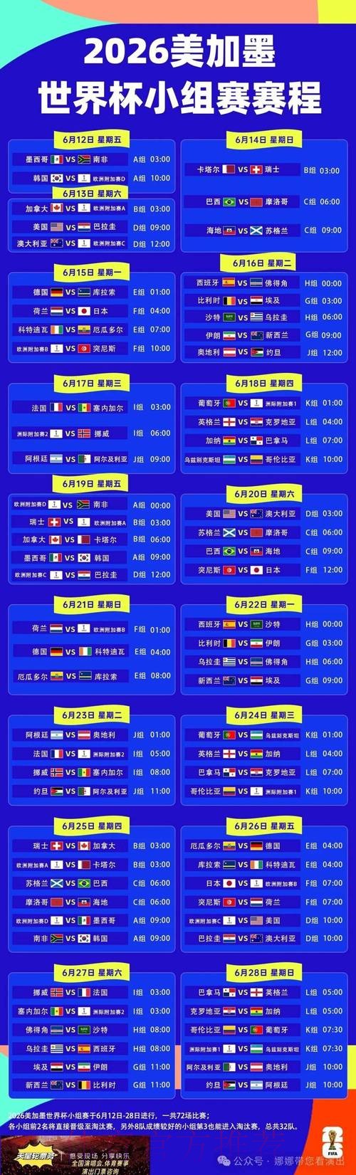 2026世界杯赛程今日实时赛程官网入口